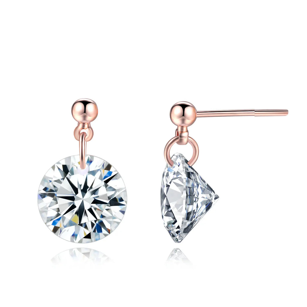 Simple OL Style Cubic Zirconia Stud Earrings for Women Rose Gold Color round Heart Crystal Earing Fashion Wedding Jewelry DFE153