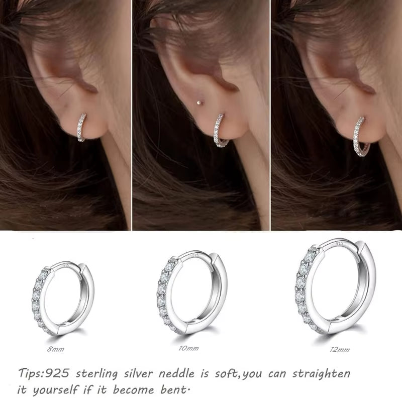 925 Silver Gold Huggie Hoops CZ Cartilage Cuff Earrings