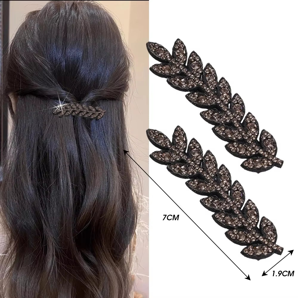 2Pcs Shiny Crystal Hair Clips Fashion Wheat Feathery Rhinestone Hairclip Broken Hair Tools Hairpins Wedding Headwear Accessory