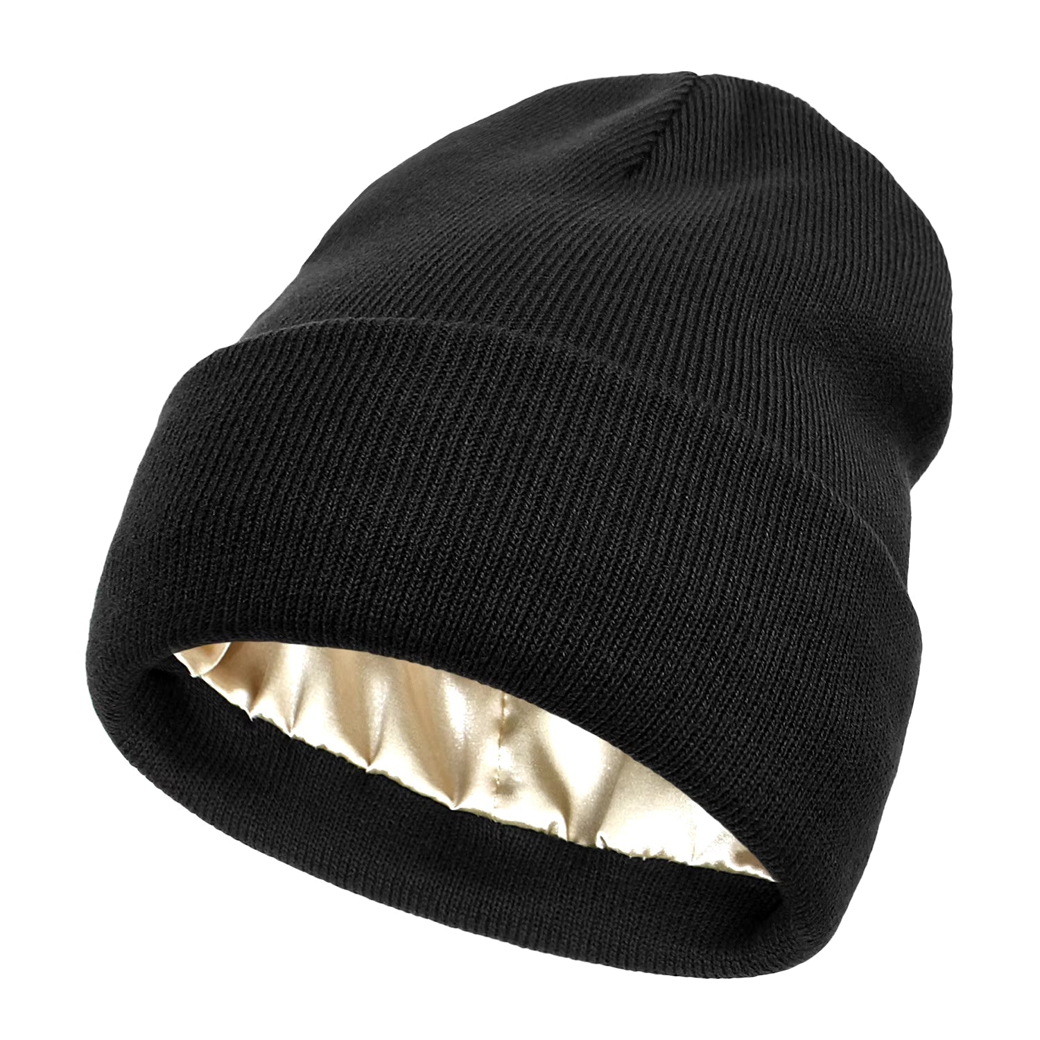 Silk Satin-Lined Winter Beanie - Warm Chunky Satin Head Cap for Men & Women