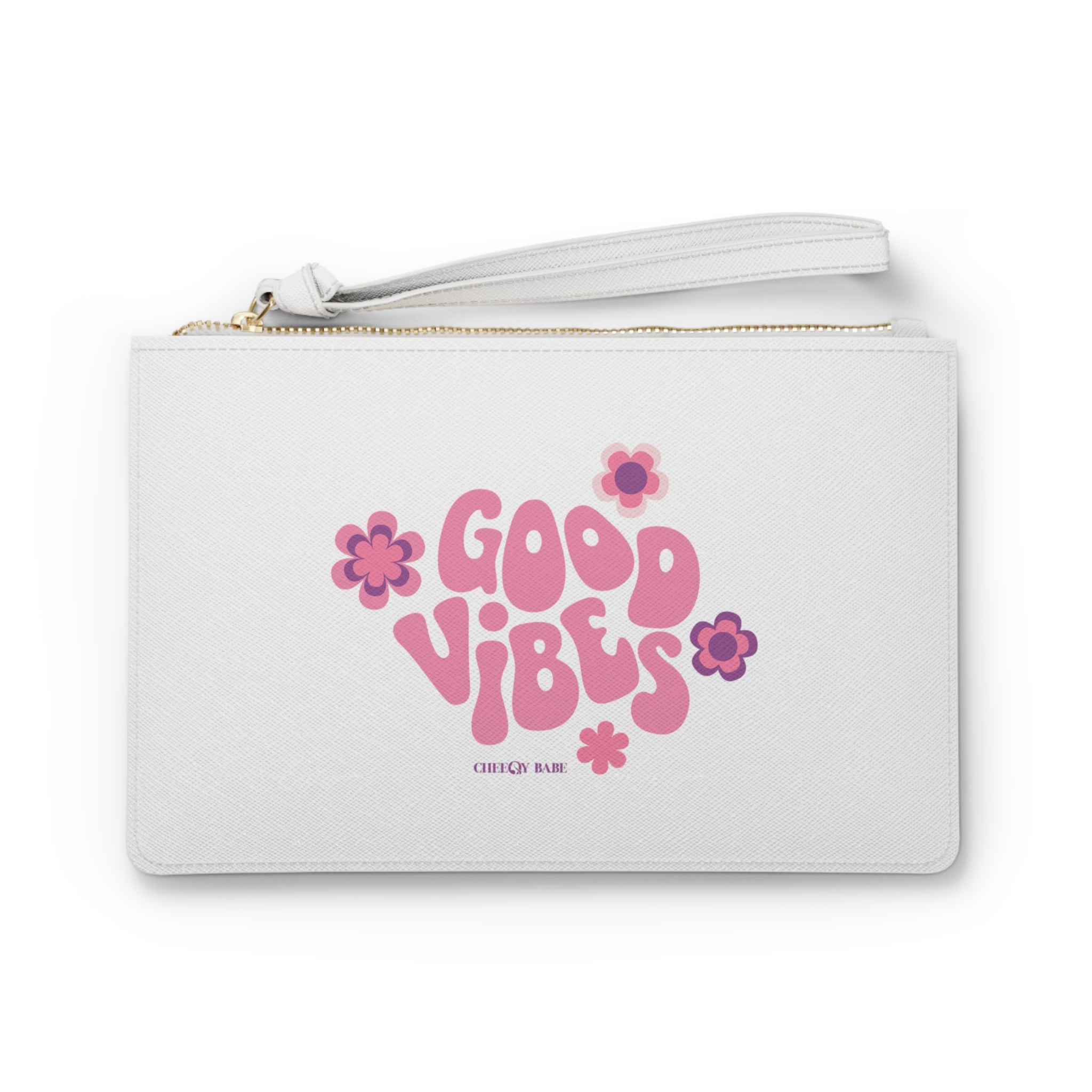 Good Vibes Clutch Bag - White, Chic & Stylish Purse for Everyday Use