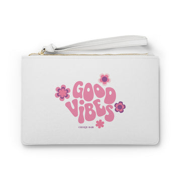 Good Vibes Clutch Bag - White, Chic & Stylish Purse for Everyday Use