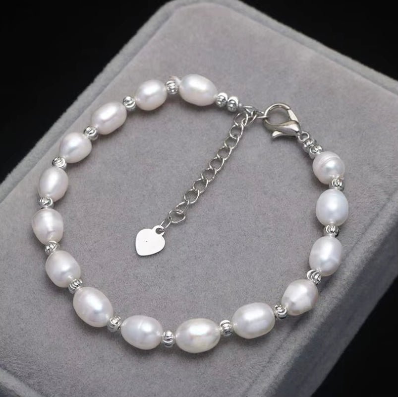 Natural Freshwater Pearl Bracelet Real Pearl Bracelet Female Adjustable Rice Beads Bracelet for Girl Birthday Present