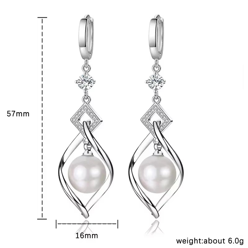 925 Sterling Silver AAAAA Zircon Natural Pearl Earrings for Women Fashion Gorgeous Wedding Engagement Party Jewelry