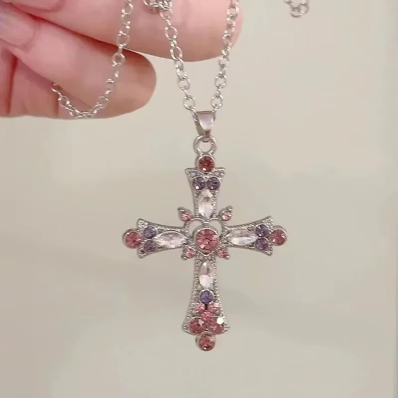 Zircon Cross Necklace Heart Pendant for Women