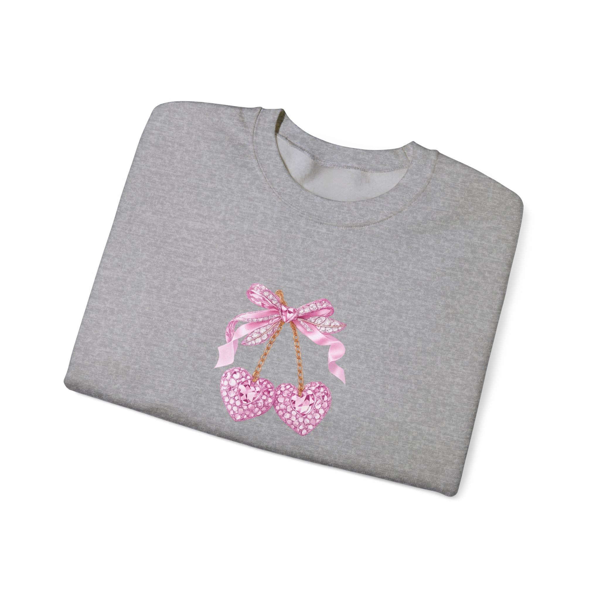 Pink Glitter Heart Cherries Crewneck Sweatshirt