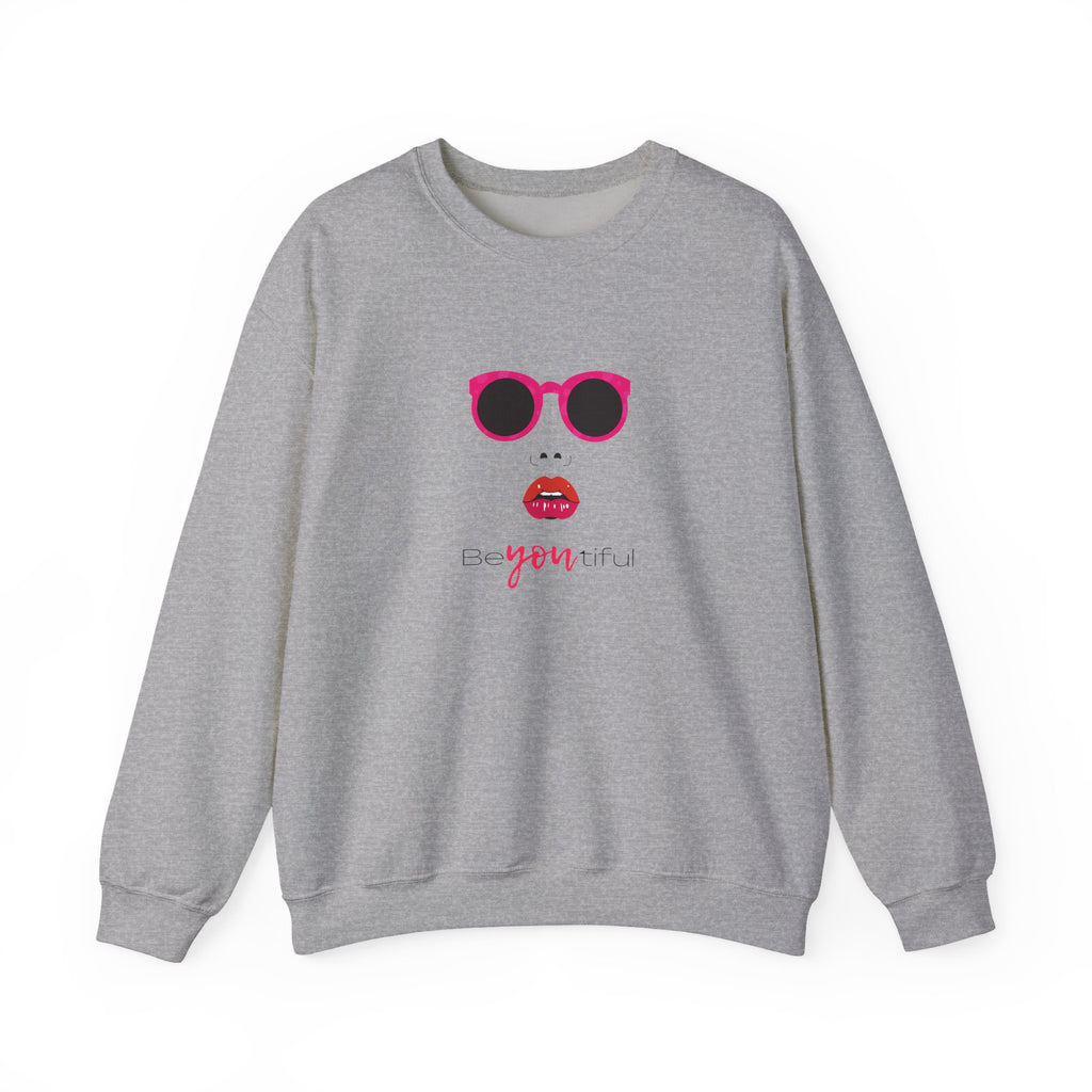 Crewneck Sweatshirt - "Be You, Kind" Pink Sunglasses & Lips Graphic