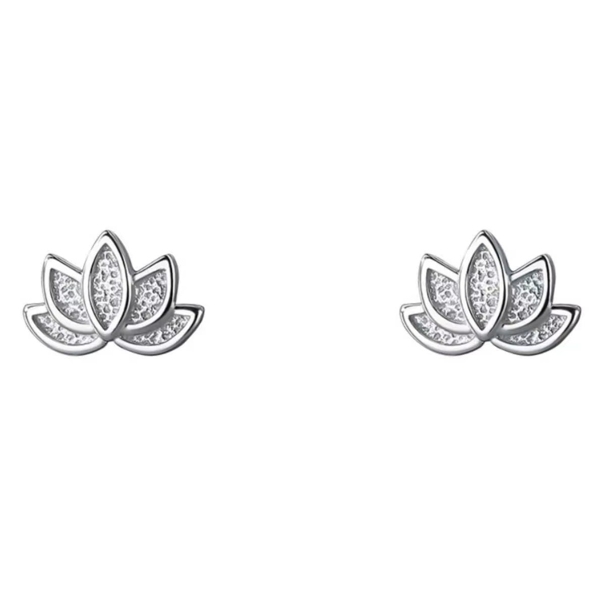 925 Silver Lotus Stud Earrings – Elegant Piercing Jewelry