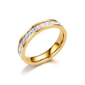 Unisex 4mm Stainless Steel Cubic Zircon Ring Gold/Silver US 3-12