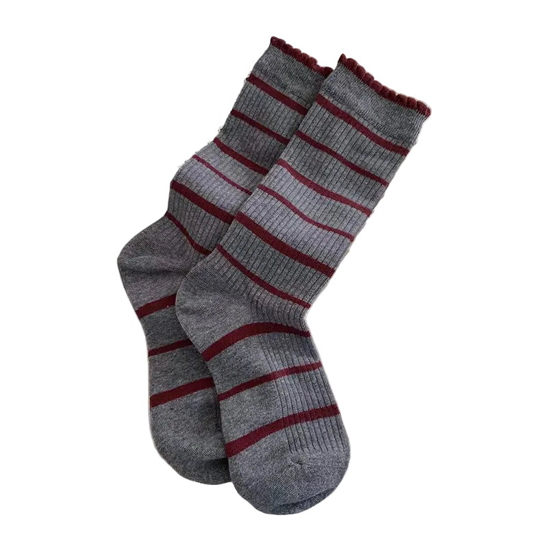 1/5Pairs Cotton Ruffles Ankle Socks Women Retro Cute Kawaii Korean Stocking Girls 2024 Autumn and Winter Red Middle Tube Sox