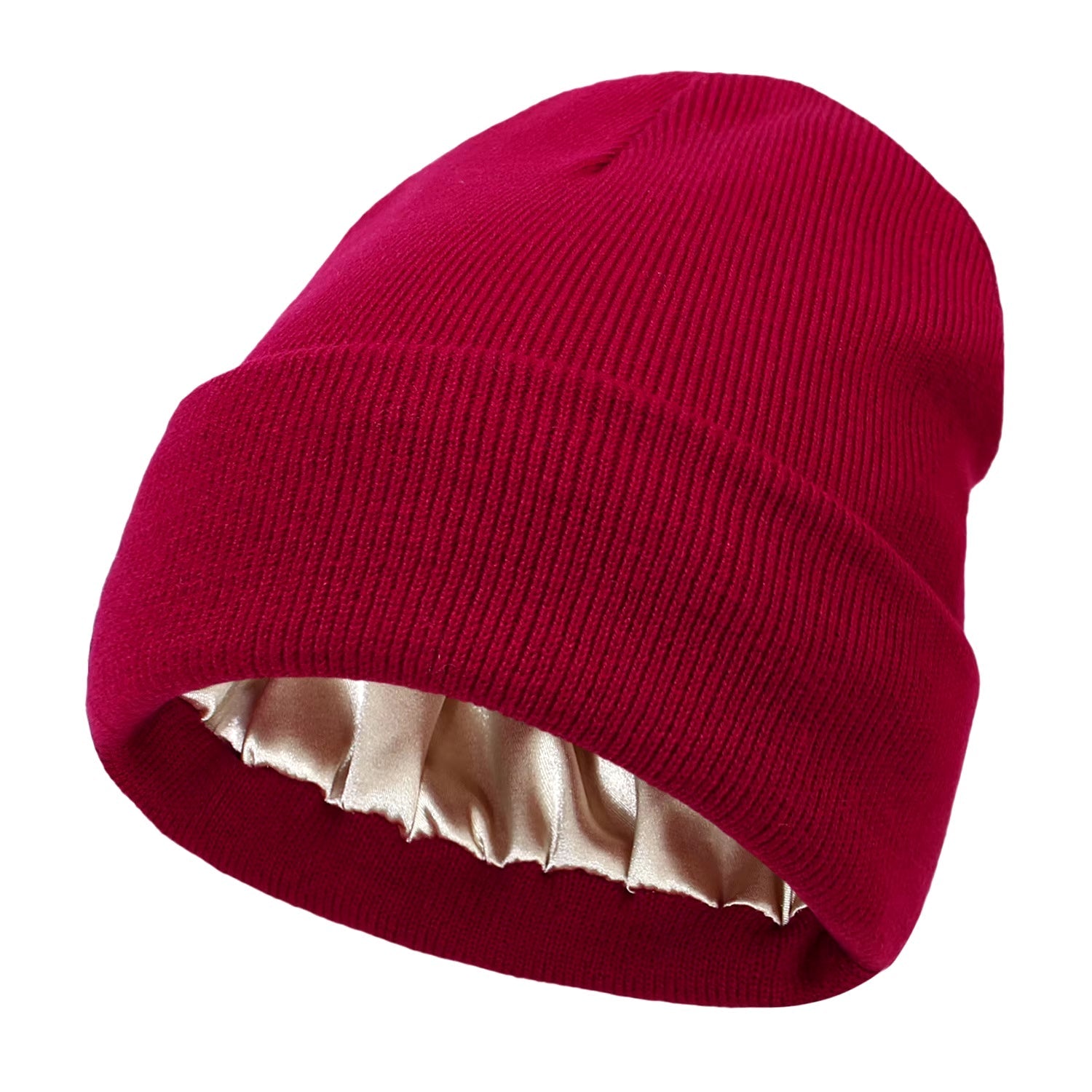 Silk Satin-Lined Winter Beanie - Warm Chunky Satin Head Cap for Men & Women