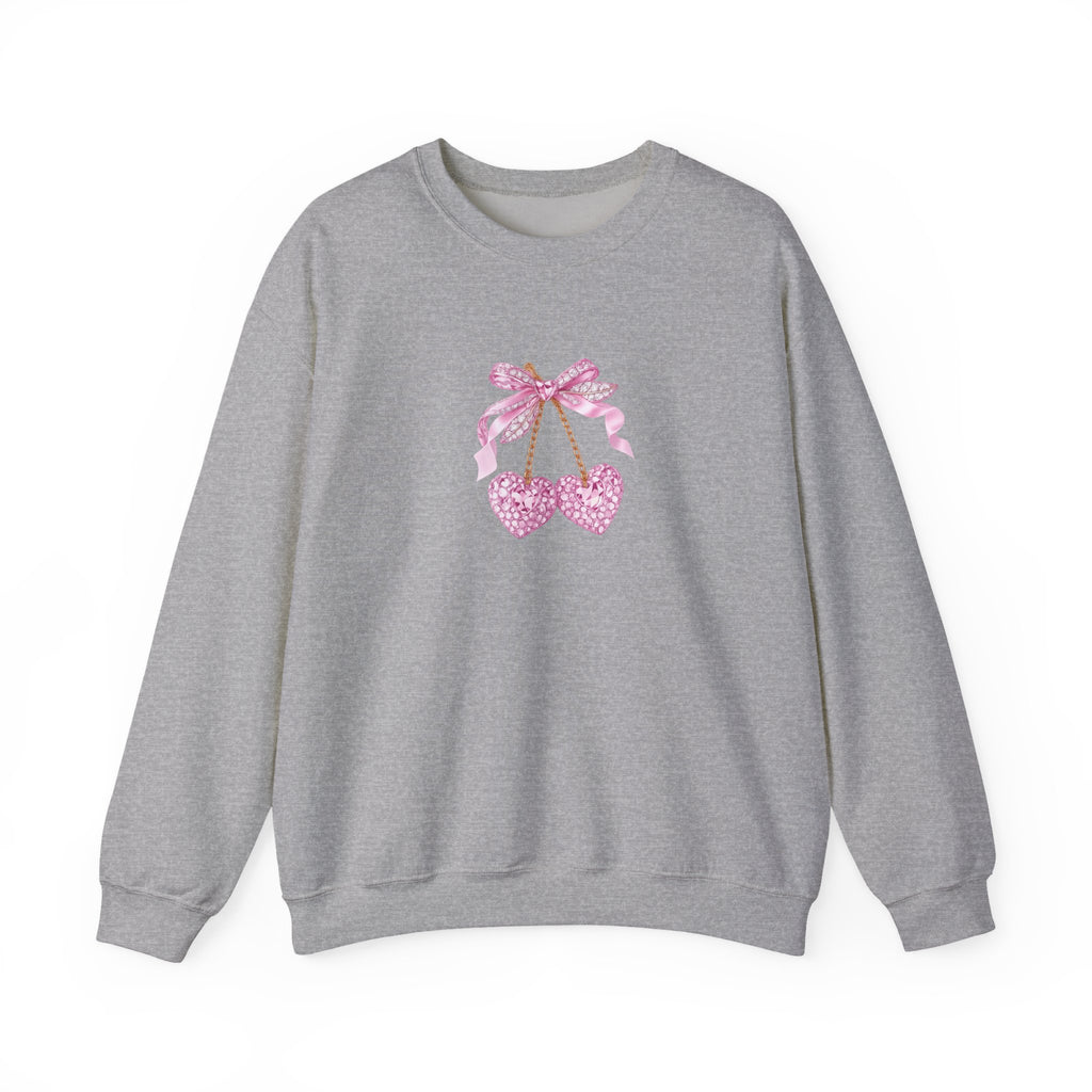 Pink Glitter Heart Cherries Crewneck Sweatshirt