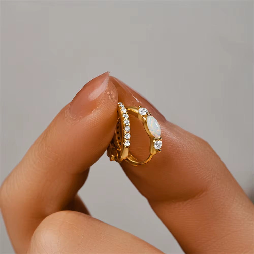 925 Sterling Silver White Zircon Opal Earrings for Women Girl Wedding Engagement Jewelry Delicate Ear Buckle Jewelry