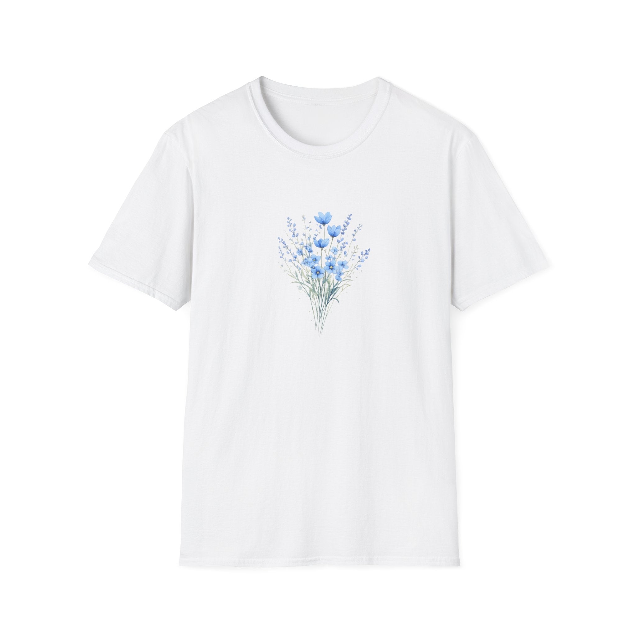 Floral Blue Bouquet T-Shirt — Delicate Watercolor Wildflower Tee