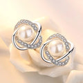 Luxury 925 Silver Zircon Pearl Twist Stud Earrings for Women