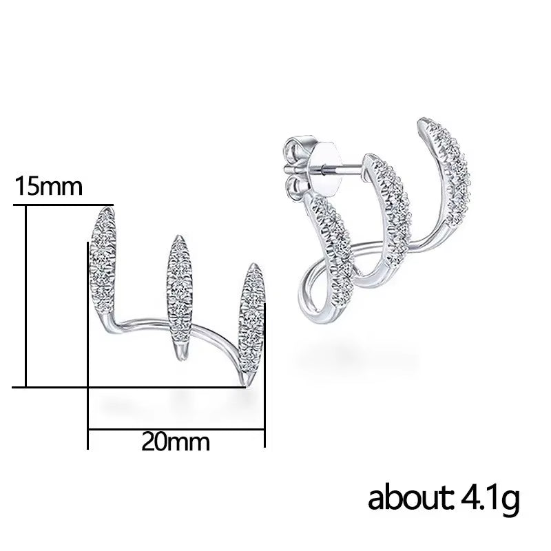 925 Sterling Silver Claws Stud Earrings with Crystal Gold Earring AAA Stone Modern Design Fashion Accessories Women 2025 Jewelry