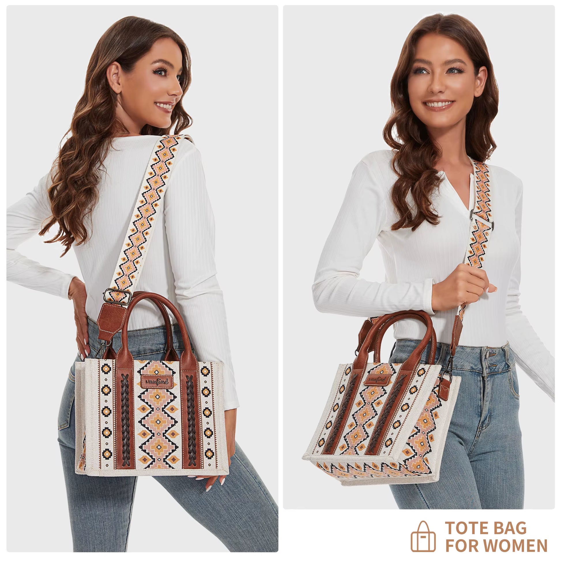 Bohemian Ethnic Print Tote Bag, Large Capacity, Canvas, Crossbody