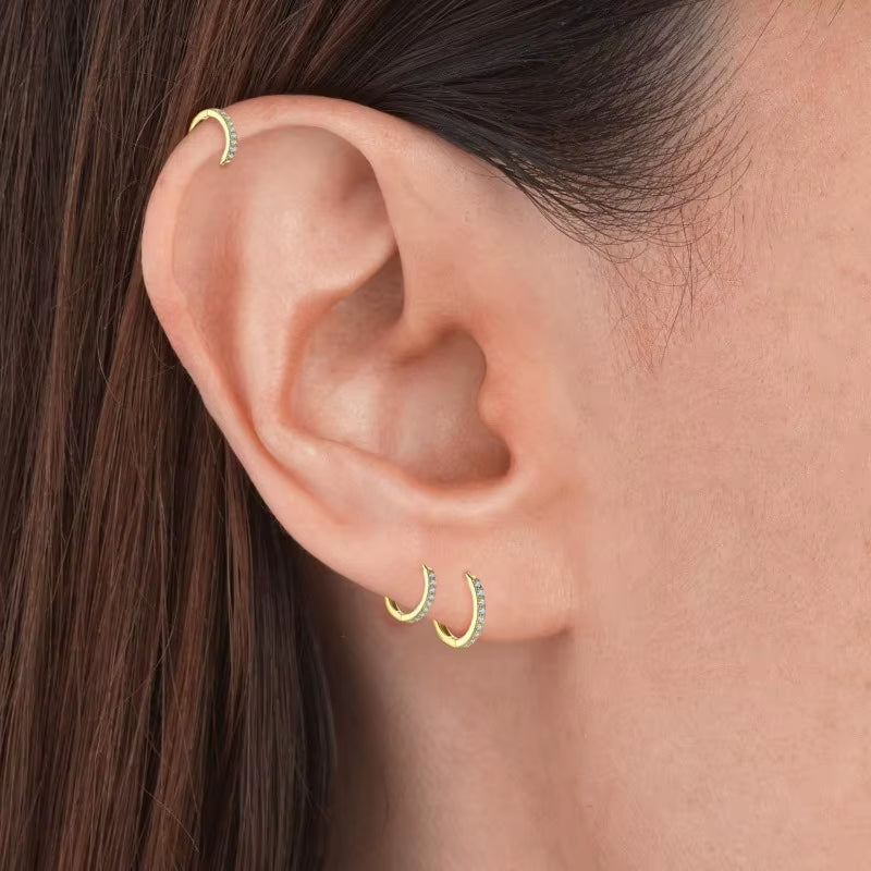 925 Silver Gold Huggie Hoops CZ Cartilage Cuff Earrings
