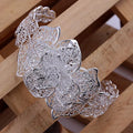 925 Sterling Silver Retro Floral Bangle for Women, Adjustable Charm