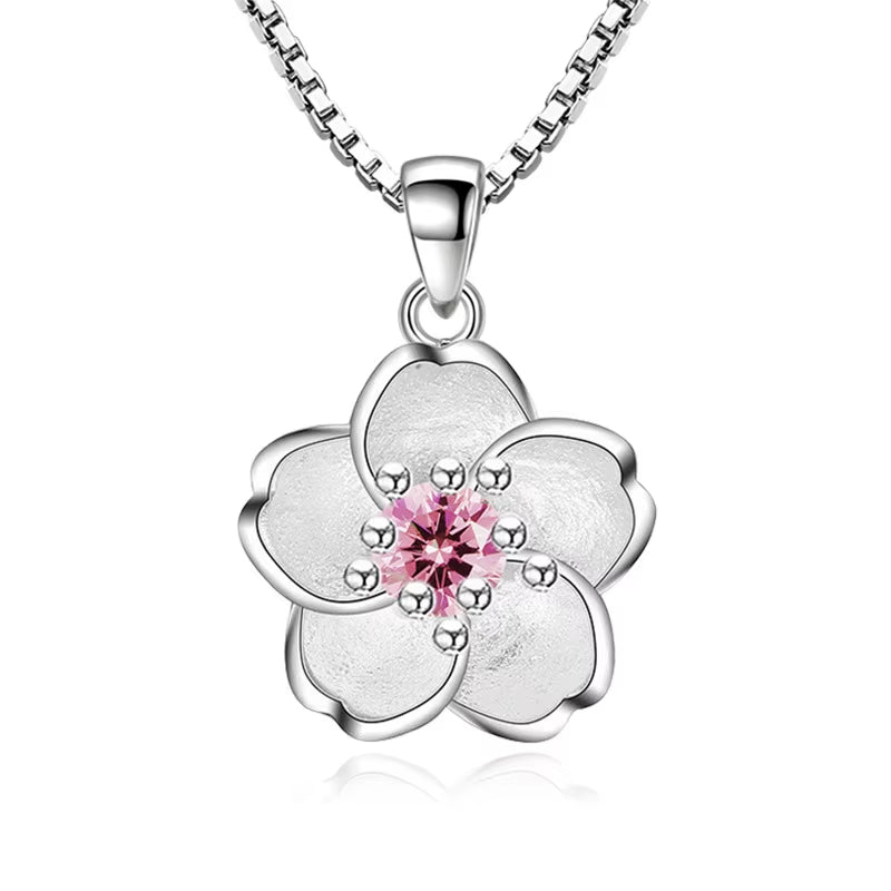 925 Sterling Silver Pink Purple Peach Blossom Necklaces for Women Luxury Designer Jewelry Accessories Wholesale Jewellery