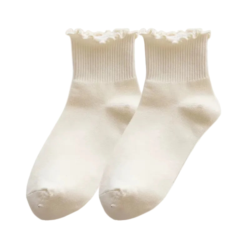 3 Pairs/Lot Cute Socks for Women New Japanese Style Breathable Girls Short Socks Kawaii Solid Socks Frilly Ruffle Socks Casual