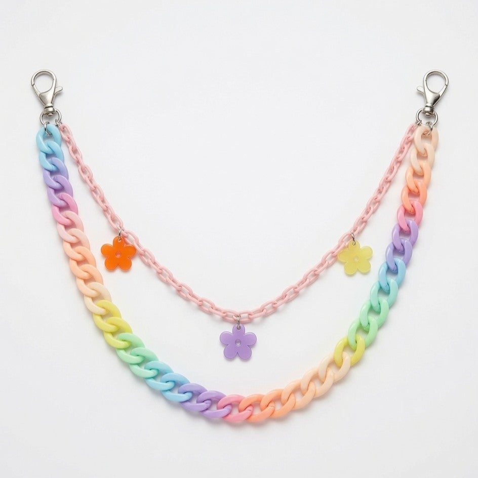 Rainbow Chain Keychain – Bold Style with Acrylic Flower Links