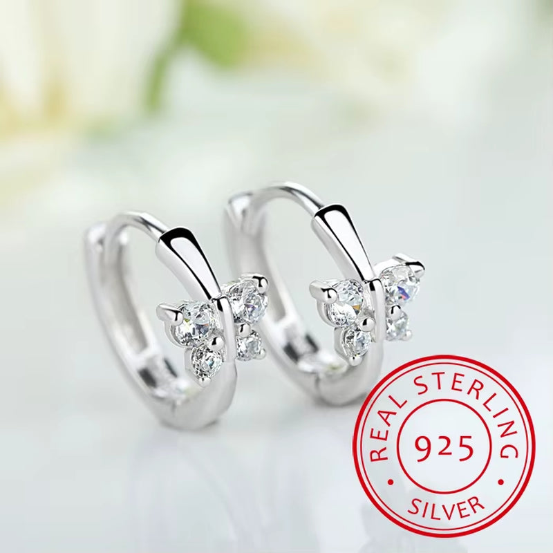 Baby Princess 925 Silver Butterfly Zircon Hoop Earrings Girls