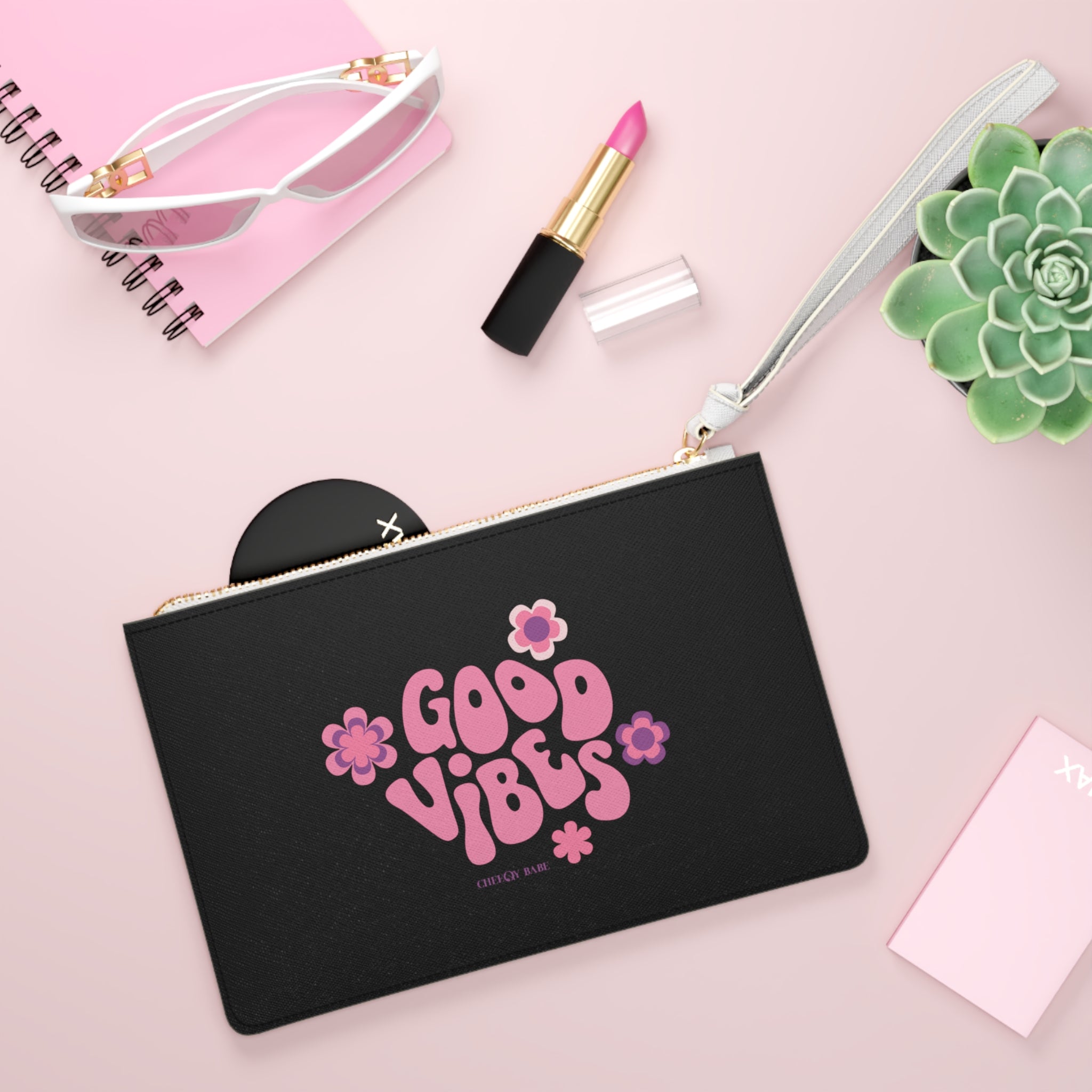 Good Vibes Clutch Bag - Black, Chic & Stylish Purse for Everyday Use