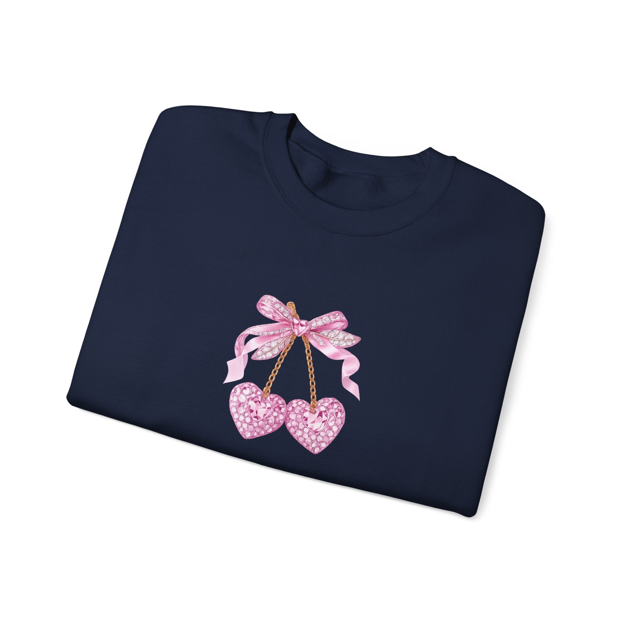 Pink Glitter Heart Cherries Crewneck Sweatshirt