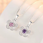 925 Sterling Silver Pink Purple Peach Blossom Necklaces for Women Luxury Designer Jewelry Accessories Wholesale Jewellery