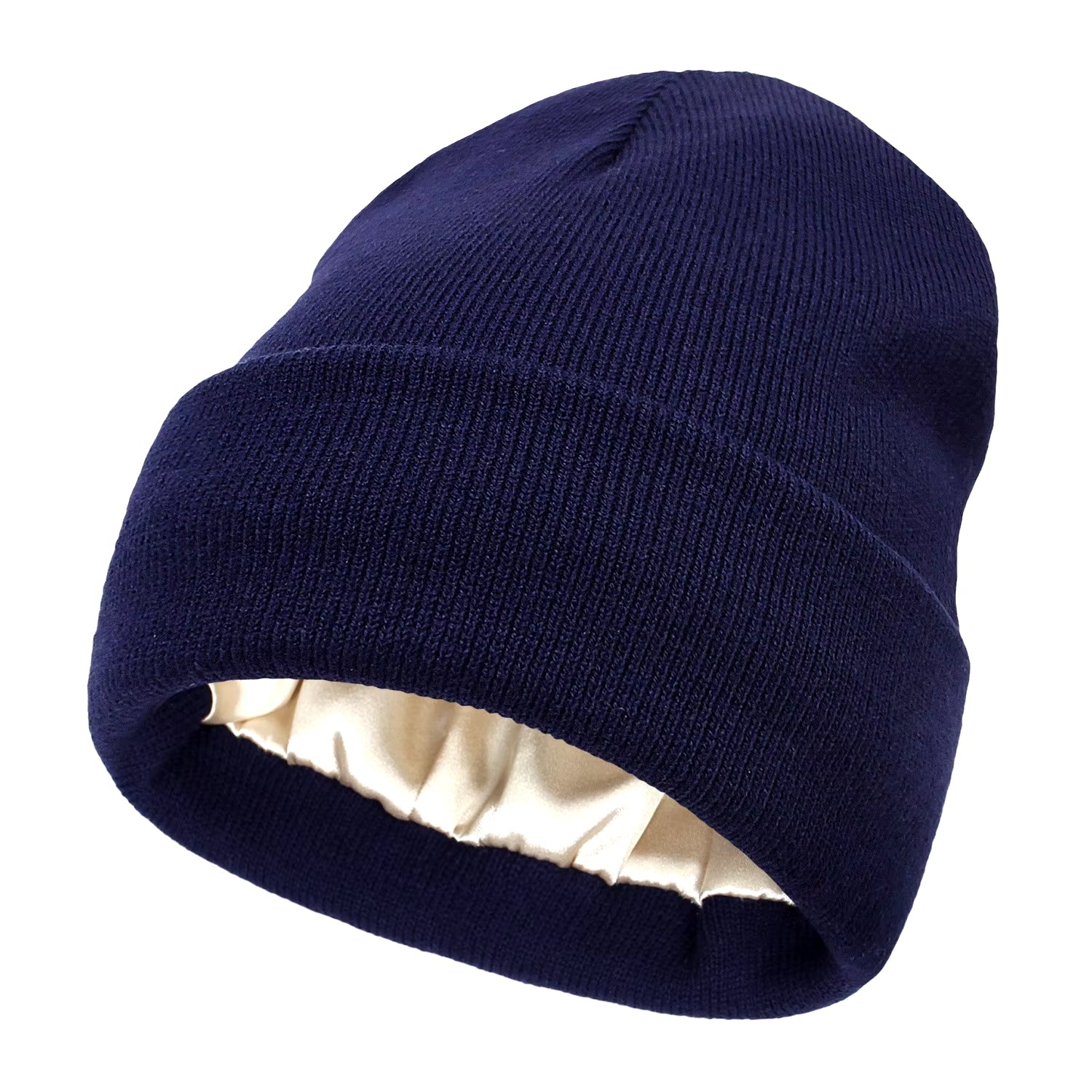 Silk Satin-Lined Winter Beanie - Warm Chunky Satin Head Cap for Men & Women