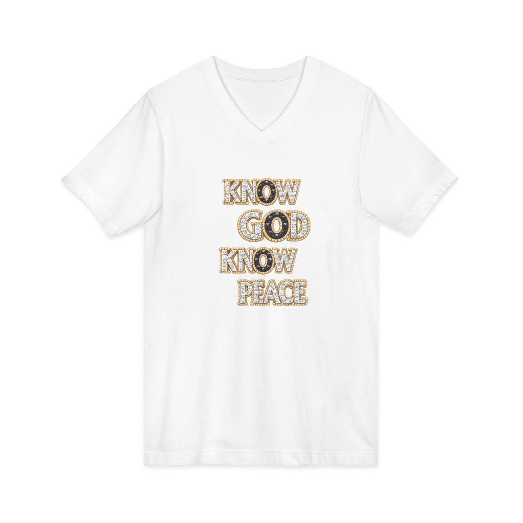 Know God Know Peace V-Neck Tee — Christian Inspirational Faith Shirt