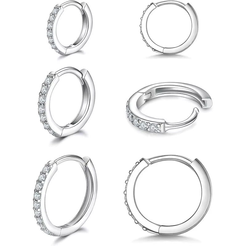 925 Silver Gold Huggie Hoops CZ Cartilage Cuff Earrings