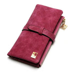 2023 New Fashion Women Wallets Drawstring Nubuck Leather Zipper Long Design Purse Two Fold More Color Clutch Hot Card Pack