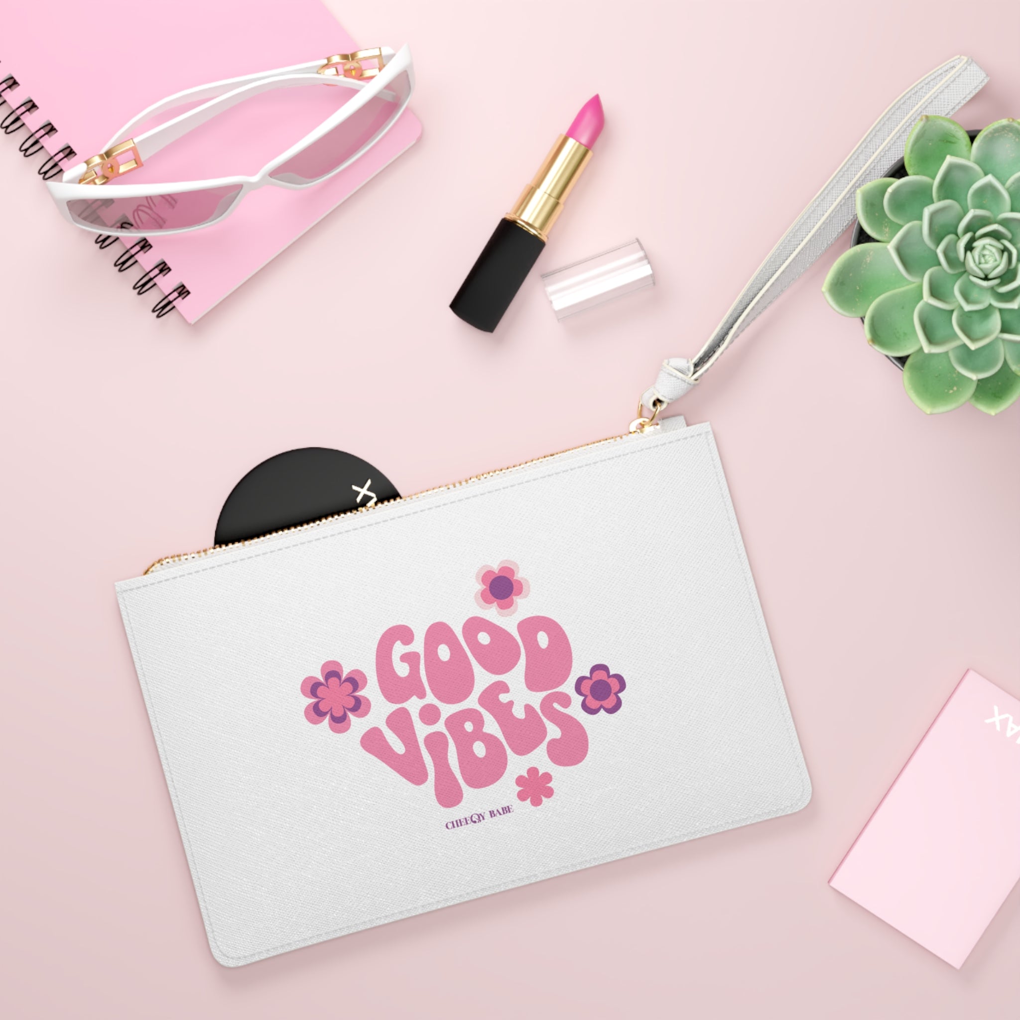 Good Vibes Clutch Bag - White, Chic & Stylish Purse for Everyday Use