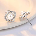 Luxury 925 Silver Zircon Pearl Twist Stud Earrings for Women