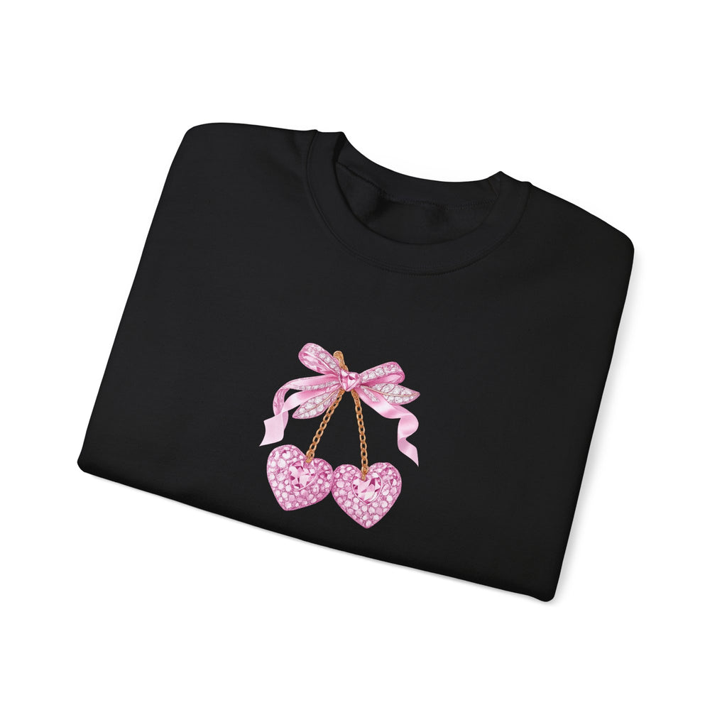 Pink Glitter Heart Cherries Crewneck Sweatshirt