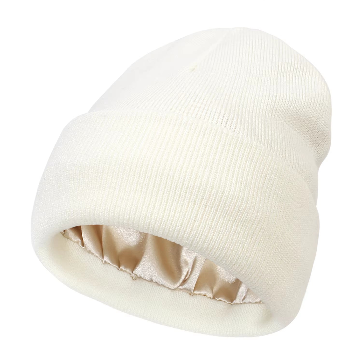 Silk Satin-Lined Winter Beanie - Warm Chunky Satin Head Cap for Men & Women