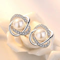 Luxury 925 Silver Zircon Pearl Twist Stud Earrings for Women
