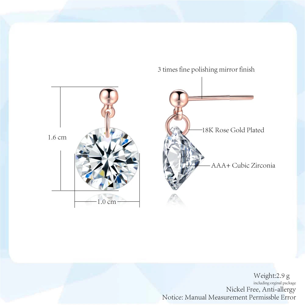 Simple OL Style Cubic Zirconia Stud Earrings for Women Rose Gold Color round Heart Crystal Earing Fashion Wedding Jewelry DFE153
