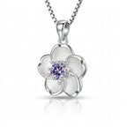 925 Sterling Silver Peach Blossom Necklace – Elegant Floral Crystals Accent