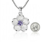 925 Sterling Silver Peach Blossom Necklace – Elegant Floral Crystals Accent