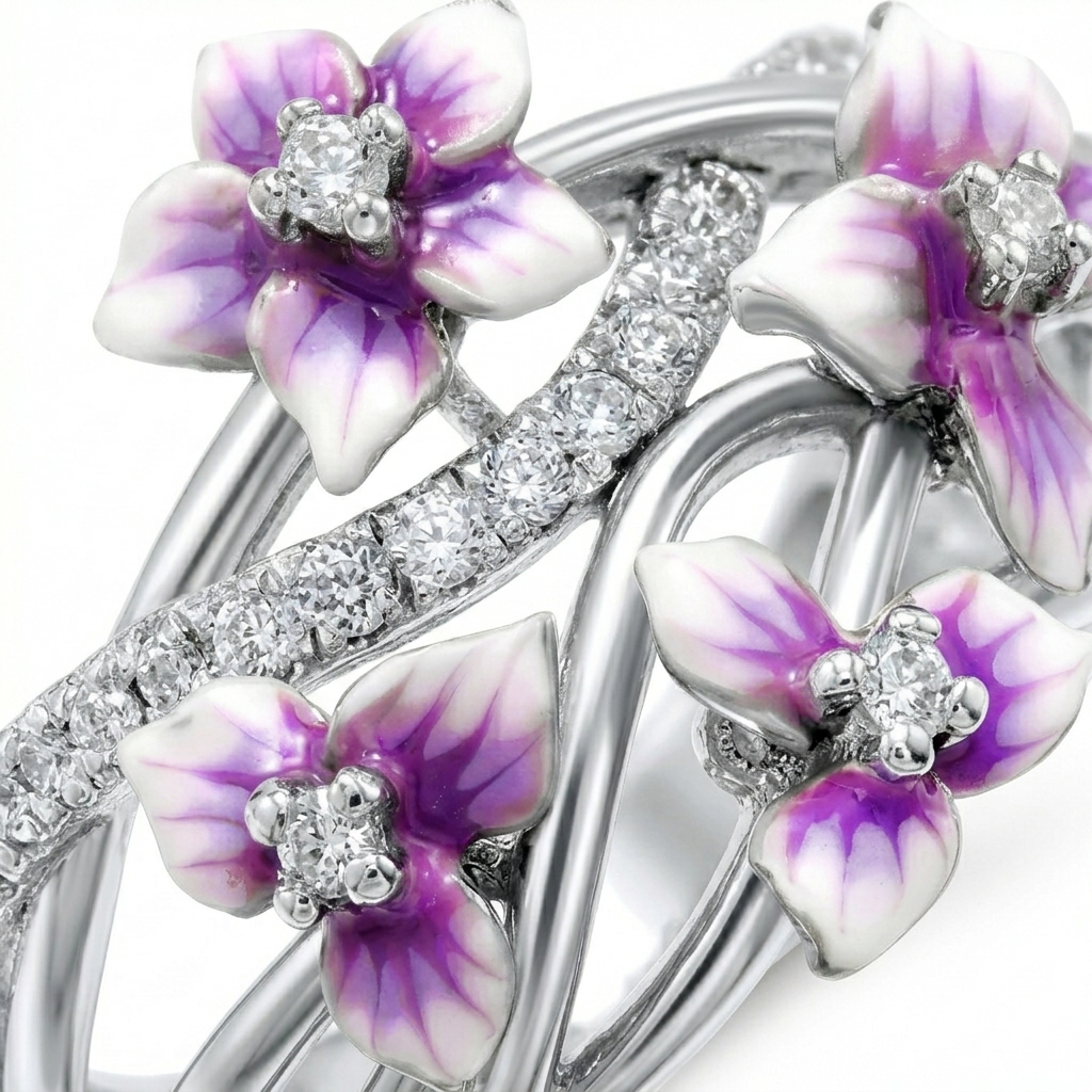 925 Sterling Silver Stackable Violet Drop Zircon Daisy Ring