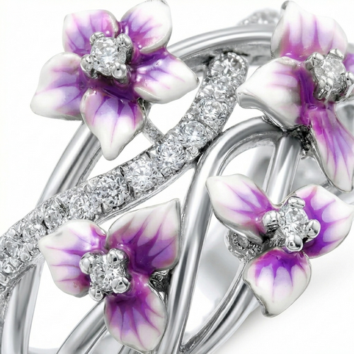 925 Sterling Silver Stackable Violet Drop Zircon Daisy Ring