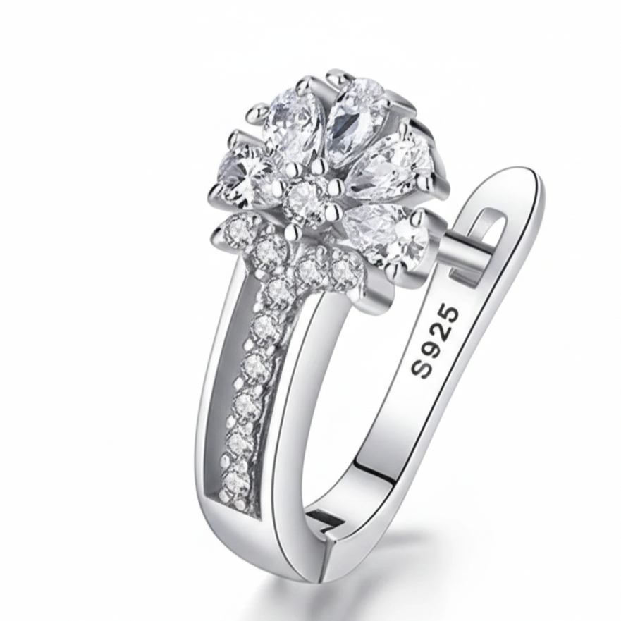 925 Sterling Silver Zircon Flower Earrings - Fine Jewelry Gift
