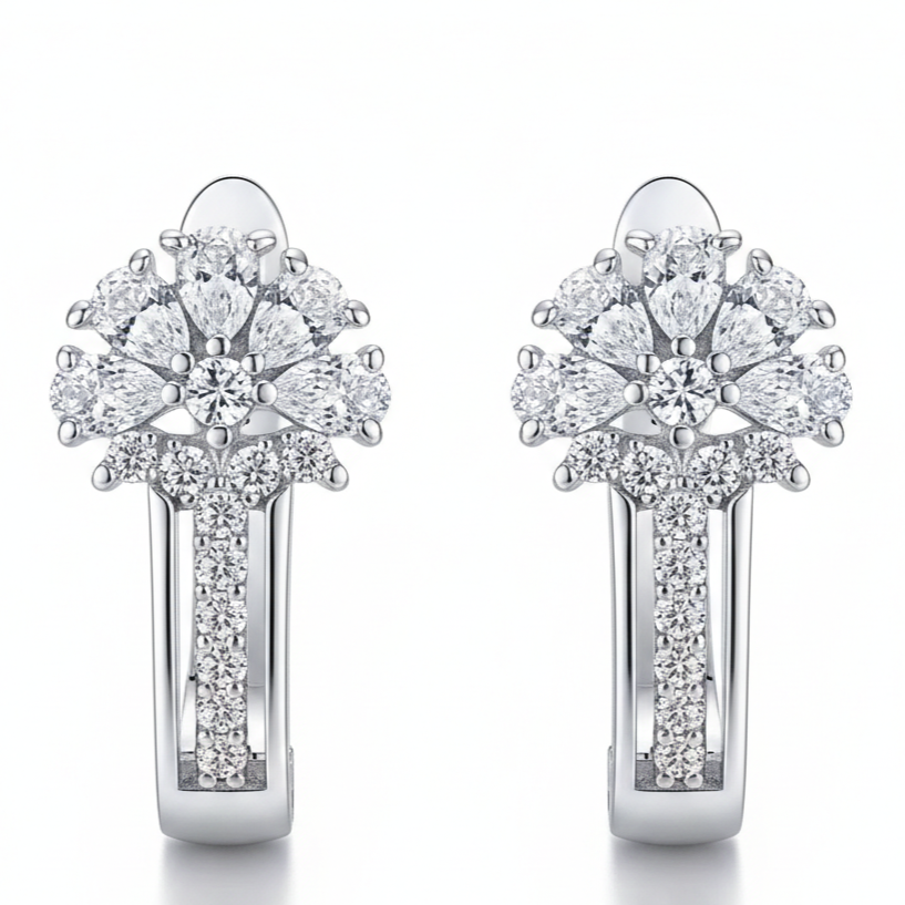 925 Sterling Silver Zircon Flower Earrings - Fine Jewelry Gift
