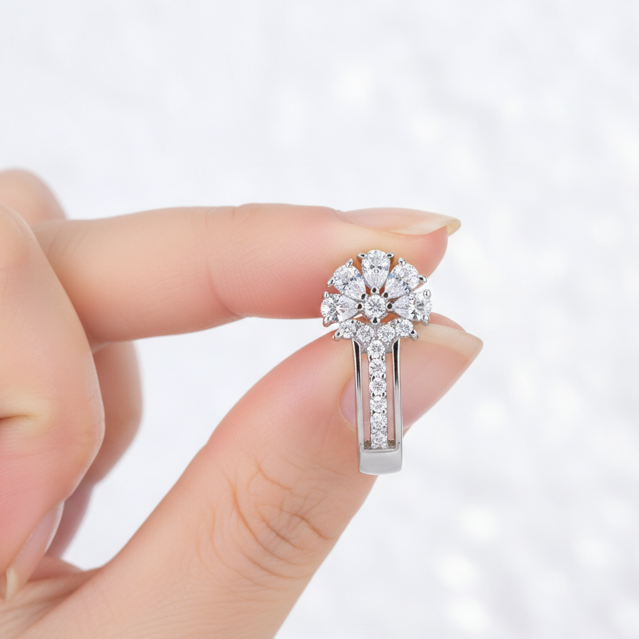 925 Sterling Silver Zircon Flower Earrings - Fine Jewelry Gift