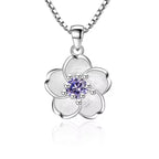 925 Sterling Silver Pink Purple Peach Blossom Necklaces for Women Luxury Designer Jewelry Accessories Wholesale Jewellery