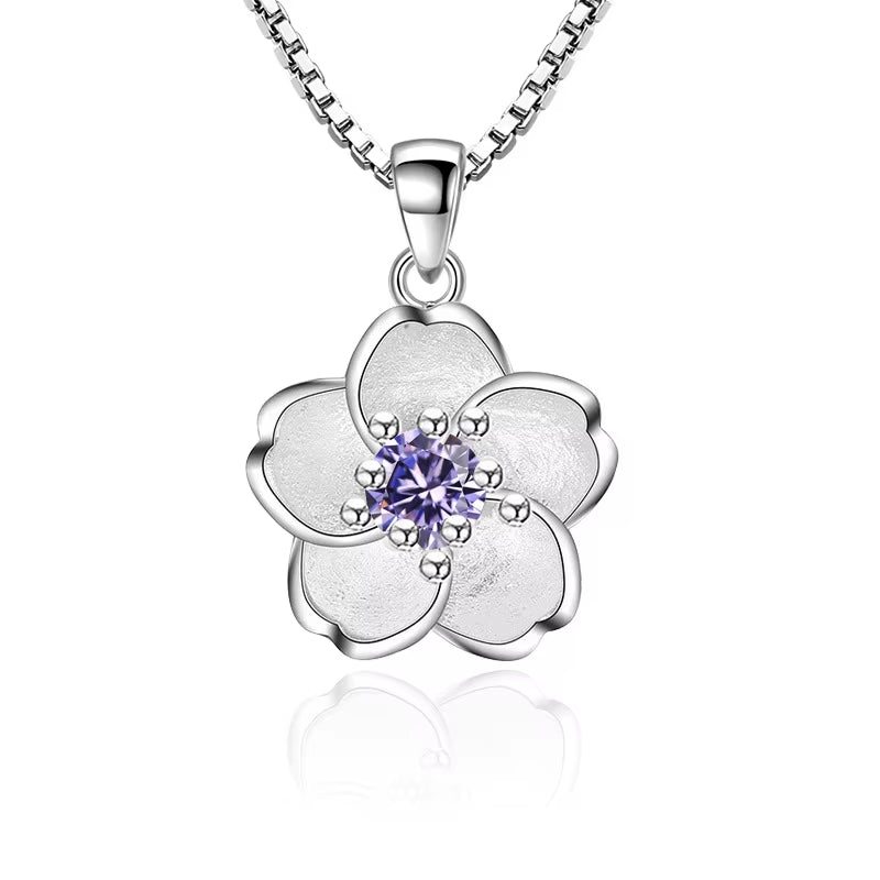 925 Sterling Silver Pink Purple Peach Blossom Necklaces for Women Luxury Designer Jewelry Accessories Wholesale Jewellery