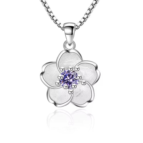 925 Sterling Silver Pink Purple Peach Blossom Necklaces for Women Luxury Designer Jewelry Accessories Wholesale Jewellery